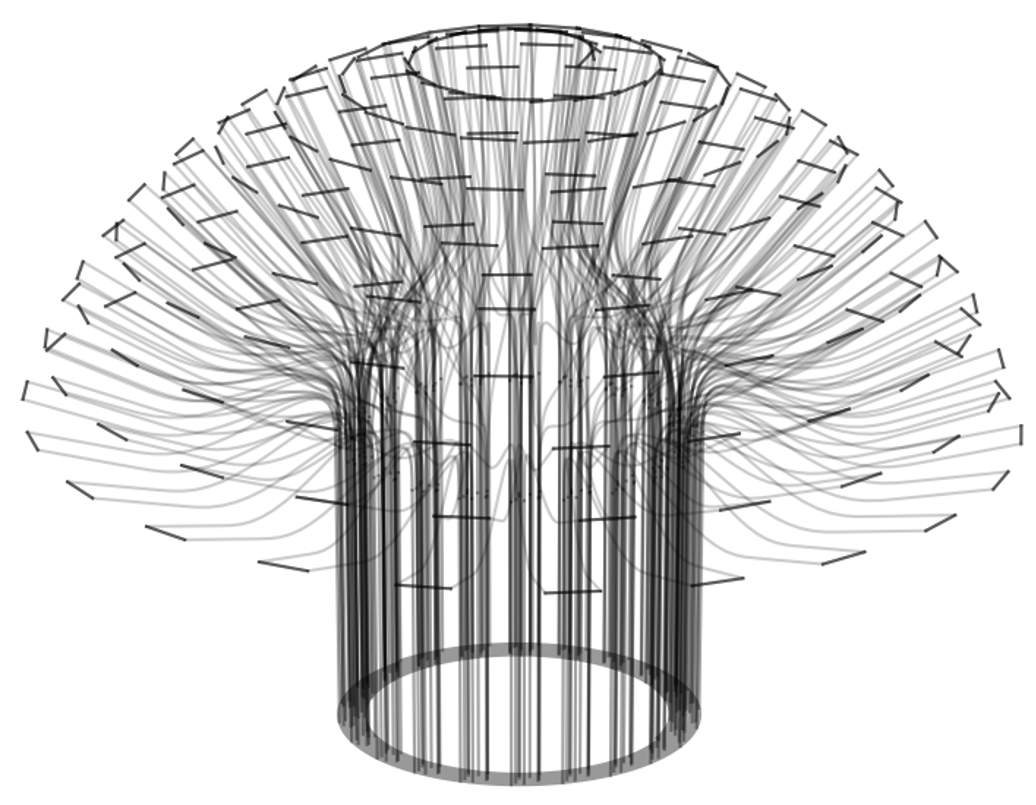 Software model of coiled fanned fingertip-like sensor.