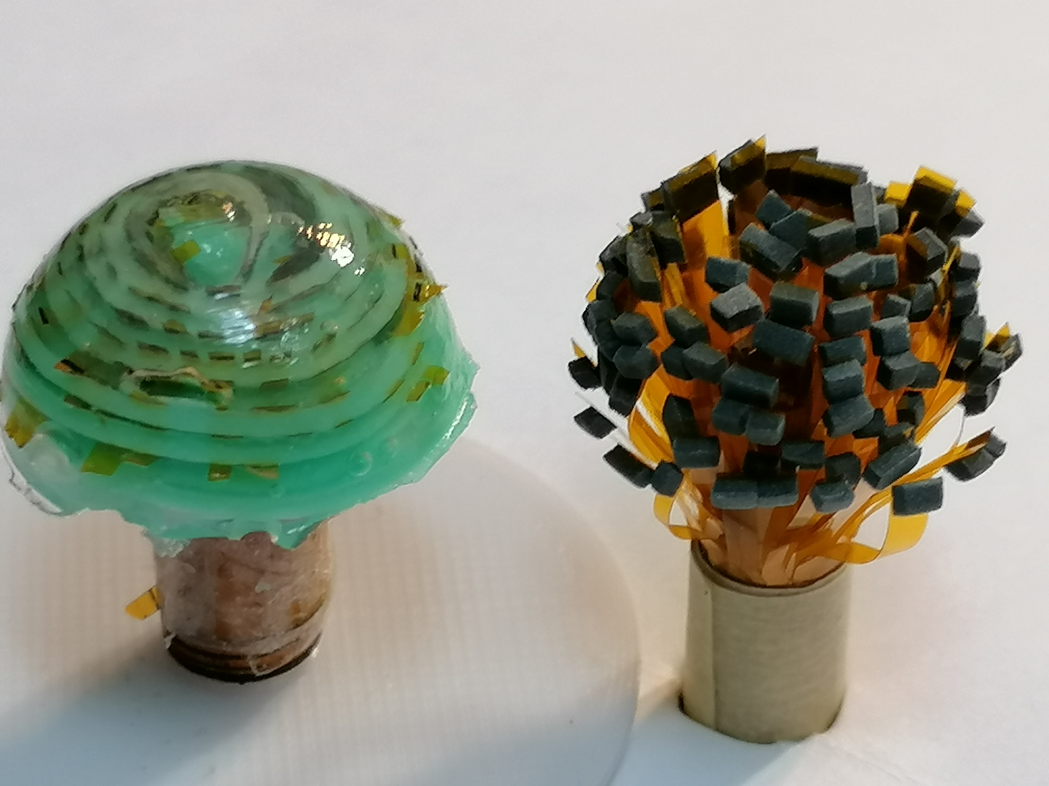 Dummy models of coiled fanned sensors.
